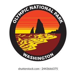 Olympic National Park Washington Vector Logo Rialto Beach Sunset