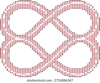 Anillos olímpicos hechos de Pequeños puntos rojos y grises sobre fondo blanco