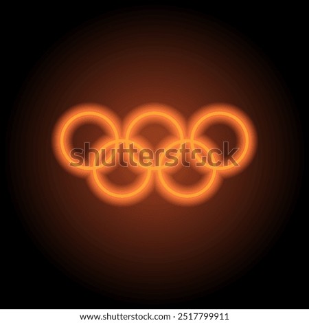 Olympic rings simple icon. Flat design. Orange neon on black background.ai