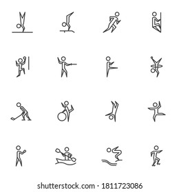 Olympic sport line icons set, outline vector symbol collection, linear style pictogram pack. Signs, logo illustration. Set includes icons as fencing sport, volleyball, hockey, gymnastics, athletics