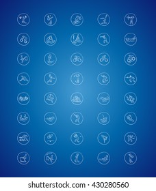 Olympic sports vector icons. Rio 2016 Olympic games in Brazil. Rio summer Olympic games icons vector illustration. Sport disciplines vector icons and illustrations. Sports categories symbols.