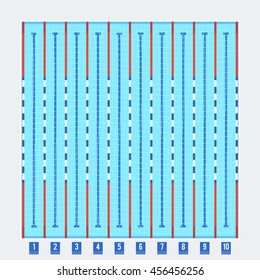 Olympic Swimming Pool Deep Bath Lanes Top View Flat Pictogram With Clean Transparent Blue Water Vector Illustration