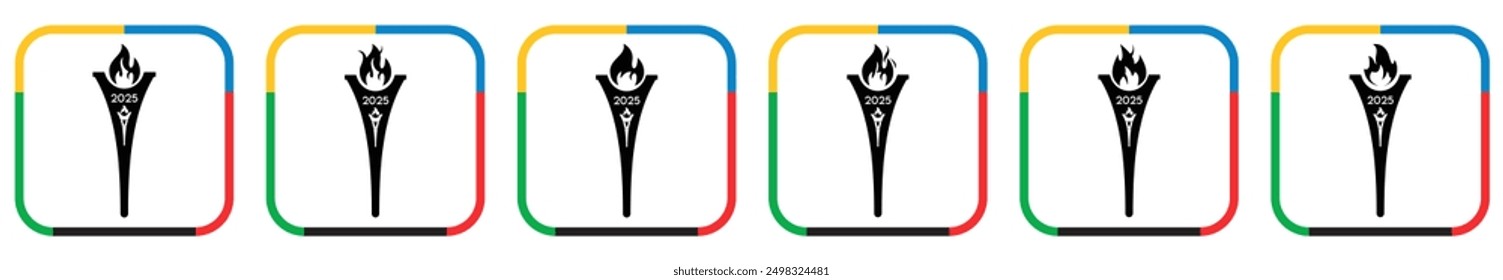 Olympic torch and Eiffel Tower 2025 vector icon set.