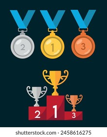 Olympic vector illustrations. Olympic icons, medals and torch vector set