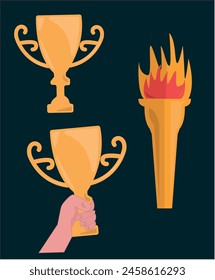 Olympic vector illustrations. Olympic icons, medals and torch vector set