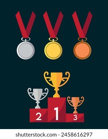 Olympic vector illustrations. Olympic icons, medals and torch vector set