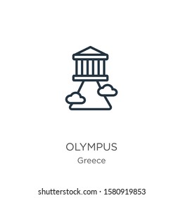 Olympus icon. Thin linear olympus outline icon isolated on white background from greece collection. Line vector sign, symbol for web and mobile