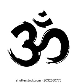 Om, Aum brush symbol. Yoga mantra Om, vector icon, grunge style