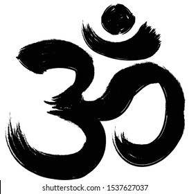 Om (Aum) hand drawn brush symbol grunge style spiritual sign