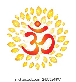 Om or Aum Indian sacred sound. The symbol of the divine triad of Brahma, Vishnu and Shiva. The sign of the ancient mantra. Om symbol sign on white background. Sun Sunburst Pattern.