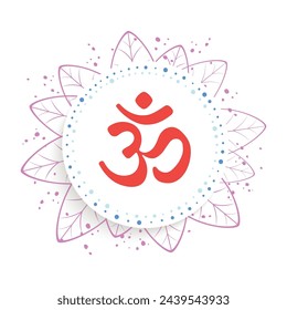 Om or Aum Indian sacred sound. The symbol of the divine triad of Brahma, Vishnu and Shiva. The sign of the ancient mantra. Vector illustration
