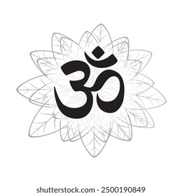 Om or Aum is an Indian sacred sound against the background of a lotus. Symbol of the divine triad of Brahma, Vishnu and Shiva. Sign of an ancient mantra.