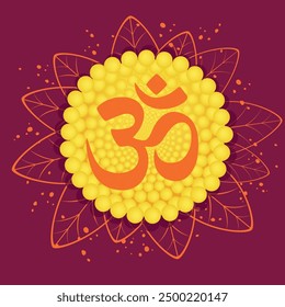 Om or Aum Indian sacred sound. The symbol of the divine triad of Brahma, Vishnu and Shiva. The sign of the ancient mantra. 