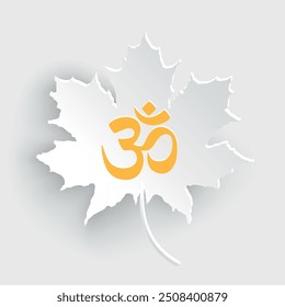 Om ou Aum som sagrado indiano. Símbolo Om na folha de bordo recortada de papel sobre fundo branco, cinza. O símbolo da tríade divina de Brahma, Vishnu e Shiva. O sinal do antigo mantra.