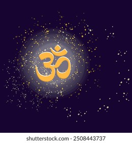 Om ou Aum som sagrado indiano. O símbolo da tríade divina de Brahma, Vishnu e Shiva. O sinal do antigo mantra. Sinal de símbolo Om sobre fundo branco. Padrão de explosão solar.