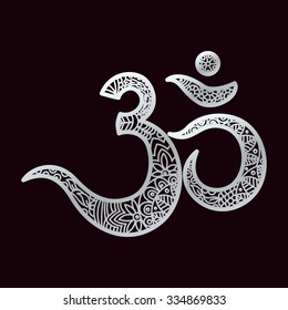 Om or Aum Indian sacred sound, original mantra, a word of power. The symbol of the divine triad of Brahma, Vishnu and Shiva. The rich round mandala. For prints, textiles, mehendi.