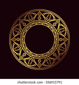 Om or Aum Indian sacred sound, original mantra, a word of power. The symbol of the divine triad of Brahma, Vishnu and Shiva. The rich round mandala. For prints, textiles, mehendi.