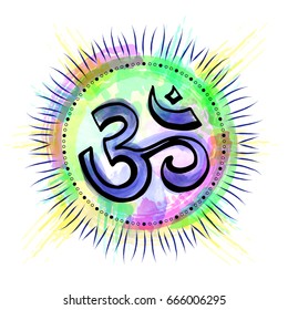 Om or Aum Indian sacred sound, original mantra, a word of power. The symbol of the divine triad of Brahma, Vishnu and Shiva The rich round mandala. Prints, textiles, mehendi, coloring book for adults