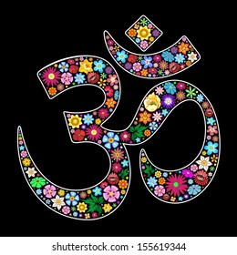 Om Aum Namaste Yoga Symbol Floral Art Design