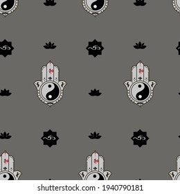 Om, Aum ,Ohm india symbol meditation, yoga mantra hinduism buddhism zen, icon vector. Seamless pattern with isoteric symbol.
Spiritual Yoga Symbol.