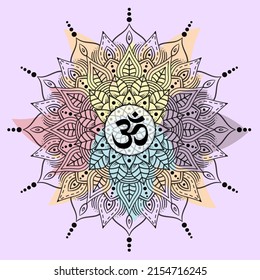 Om o Aum en sánscrito en la tradición hindú y védica - un sonido sagrado, el mantra original, la "palabra del poder" en Mandala