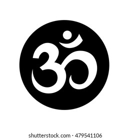Om, or Aum sign in round shape isolated on white background. Symbol of Hinduism. Art vector illustration.