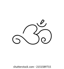 Om, Aum. Single element. The original mantra. Spiritual symbol in Indian religion. Hand-drawn. Doodle, lettering, calligraphy, icon. Vector illustration for design, prints. On white background.