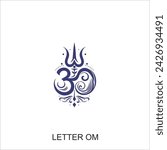 Om Aum symbol of the Hindu religion. Green om icon on dark background. Sacred sound and a spiritual icon, vector illustration Indian