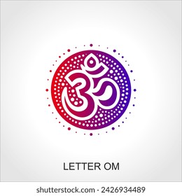 Om Aum symbol of the Hindu religion. Green om icon on dark background. Sacred sound and a spiritual icon, vector illustration Indian