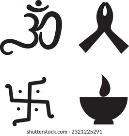 Om o Aum, esvásticas, namaste, símbolo diya de la shilouette del hinduismo,Juego de 4 Vectores Diseño de Ilustración se puede usar para imprimir en afiche, banner, pegatinas, fondos de escritorio, templo, vector de pared de la casa