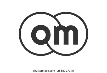 OM business company emblem with outline rounds and letters o m. Logo template of two merged circles for brand identity, logotype. Vector Infinity symbol  and technology sign.