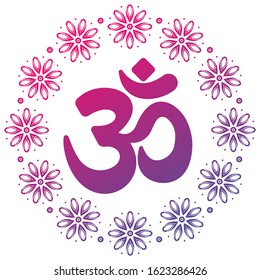 OM circular mandala. Decorative ornament in oriental style with ancient Hindu mantra. Gradient colored symbol