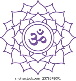 om Crown chakra Sahasrara icon yoga zen symbol purple minimal simple aura reiki kundali element, culture