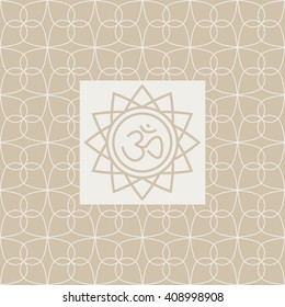 Om In Frame Yoga Studio Tarjeta De Diseño En Colores Pastel Diseño Vector Plano En Fondo Ornamental