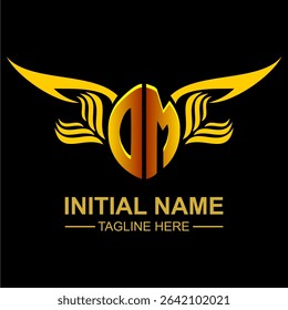 OM Golden Wing Emblem Logo with elegant gold wings, sleek and modern design. Ideal for branding, creative projects, luxury businesses, or artistic ventures.