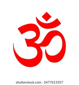 Om Hindu Religious Symbol Red Color Icon Vector