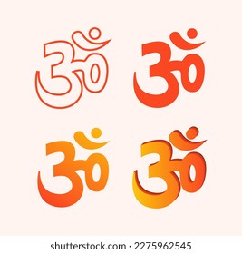 Om Hindu Spiritual Symbol Vector Illustration Set
