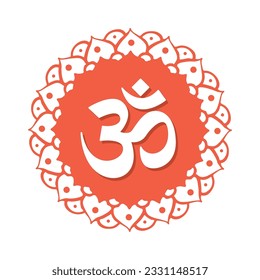 Om Hindu Symbol with Flower Mandala Printable Can be used for Poster, Banner, Sticker, wall of Temple, House etc.