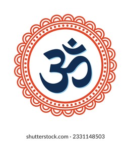 Om Hindu Symbol with orange Mandala Printable Can be used for Poster, Banner, Sticker, wall of Temple, House etc.