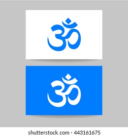 Om - hinduism symbol. Concept business card design for yoga studio, meditation center. Vector graphic illustration.