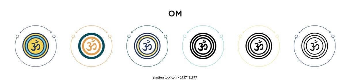 Om icon in filled, thin line, outline and stroke style. Vector illustration of two colored and black om vector icons designs can be used for mobile, ui, web