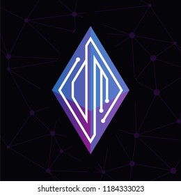 OM Initial letter block chain logo icon vector template. Looping mono line circuit letter on rhombus cube logo