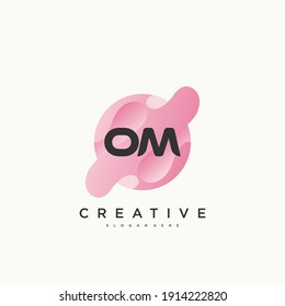 OM Initial Letter logo icon design template elements with wave colorful art.