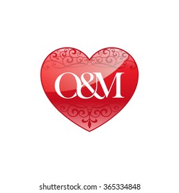 O&M initial letter logo with ornament heart shape