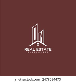 OM monograma inicial de construcción y logotipo de techo para bienes raíces
