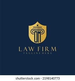 OM initial monogram elegant lawfirm logo with pillar and shield image design