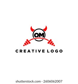 OM initial monogram for fitnes or gym logo with devil style design