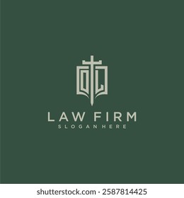 OM initial monogram for law firm with sword and shield logo image