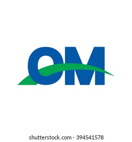 OM initial overlapping swoosh letter logo blue green