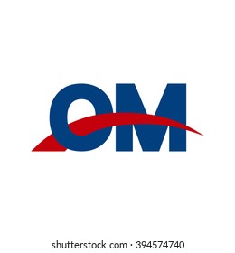 OM initial overlapping swoosh letter logo blue red